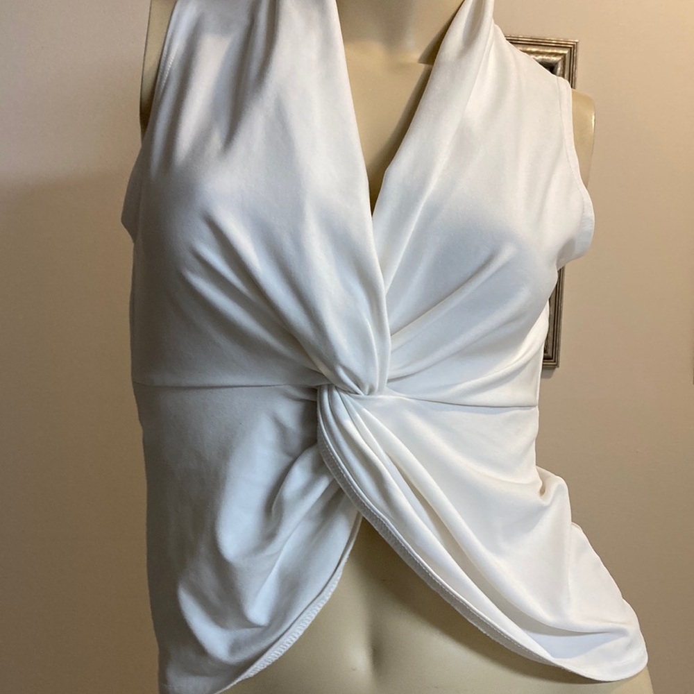 Sleeveless White Twist-Front Women's Top